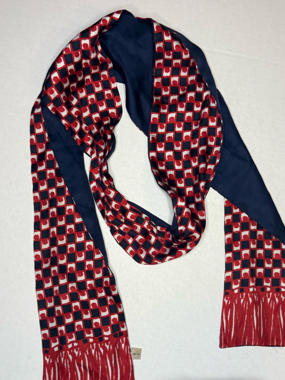 Talbots Red and Navy Geometric Knit Scarf